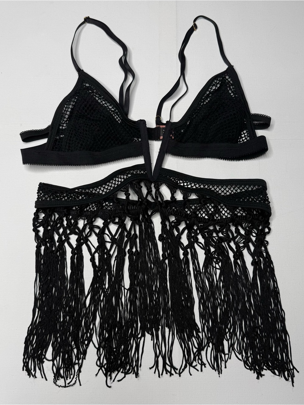 East N West Label Verona Bra Black Fish Net Boho Rave Festival Ibiza Fringe - Picture 5 of 8